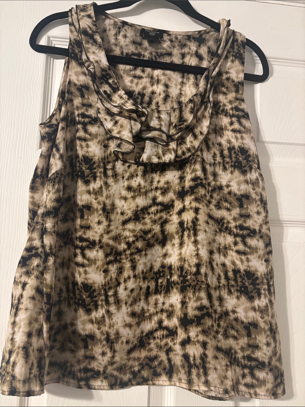 Ann Taylor Sleeveless Ruffle-Neck Camisole - Black & Cream